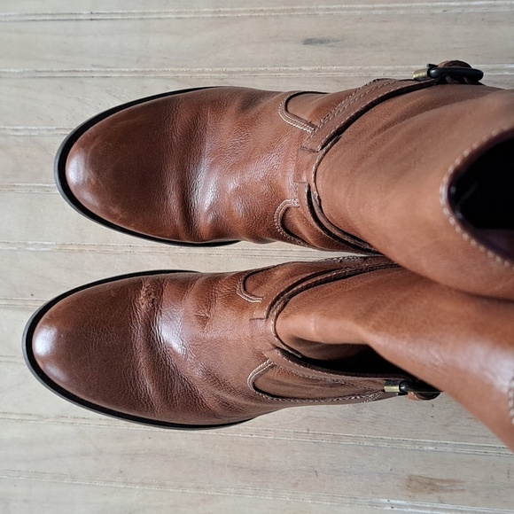 J. Crew Tenley Vachetta High-heel Mid-Calf Leather Boots Buckle Strap Design - Picture 5 of 15